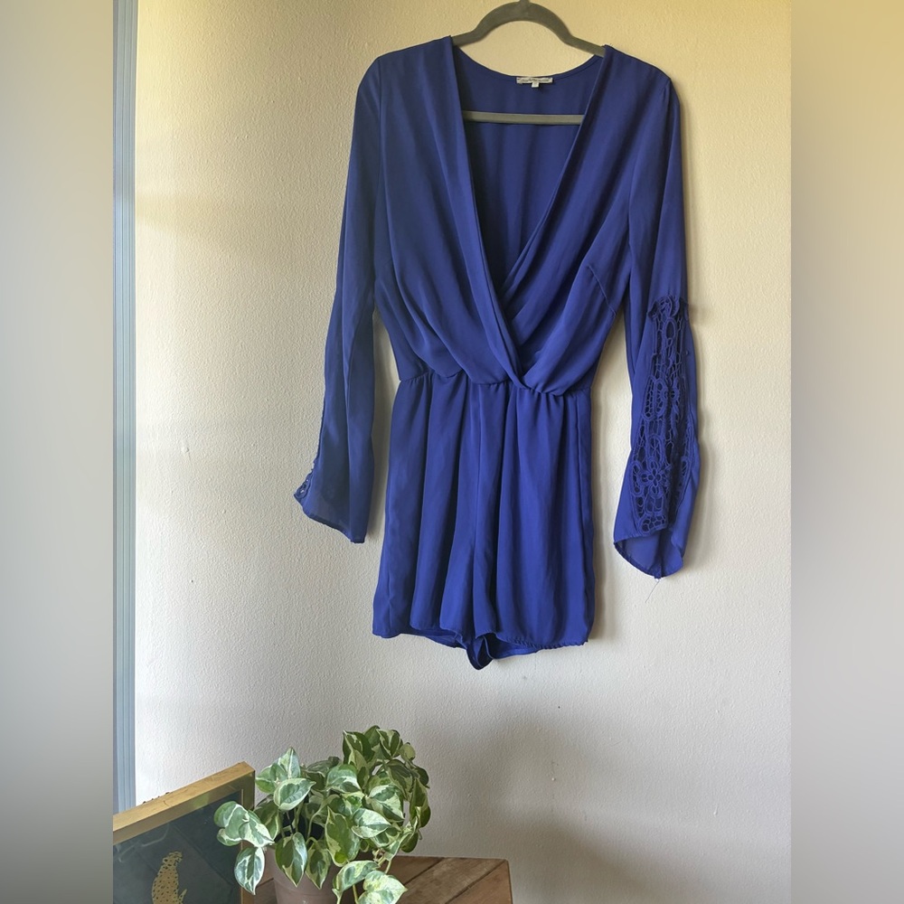 Charlotte Russe Blue Lace Sleeve Romper size large